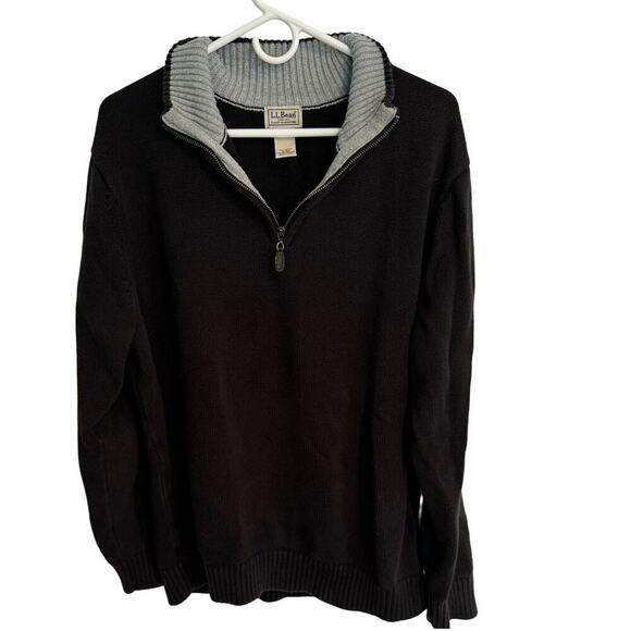 L.L. Bean Mens Double Black 1/4 zip mock neck Sweater, XL; 100% Cotton - Picture 2 of 11
